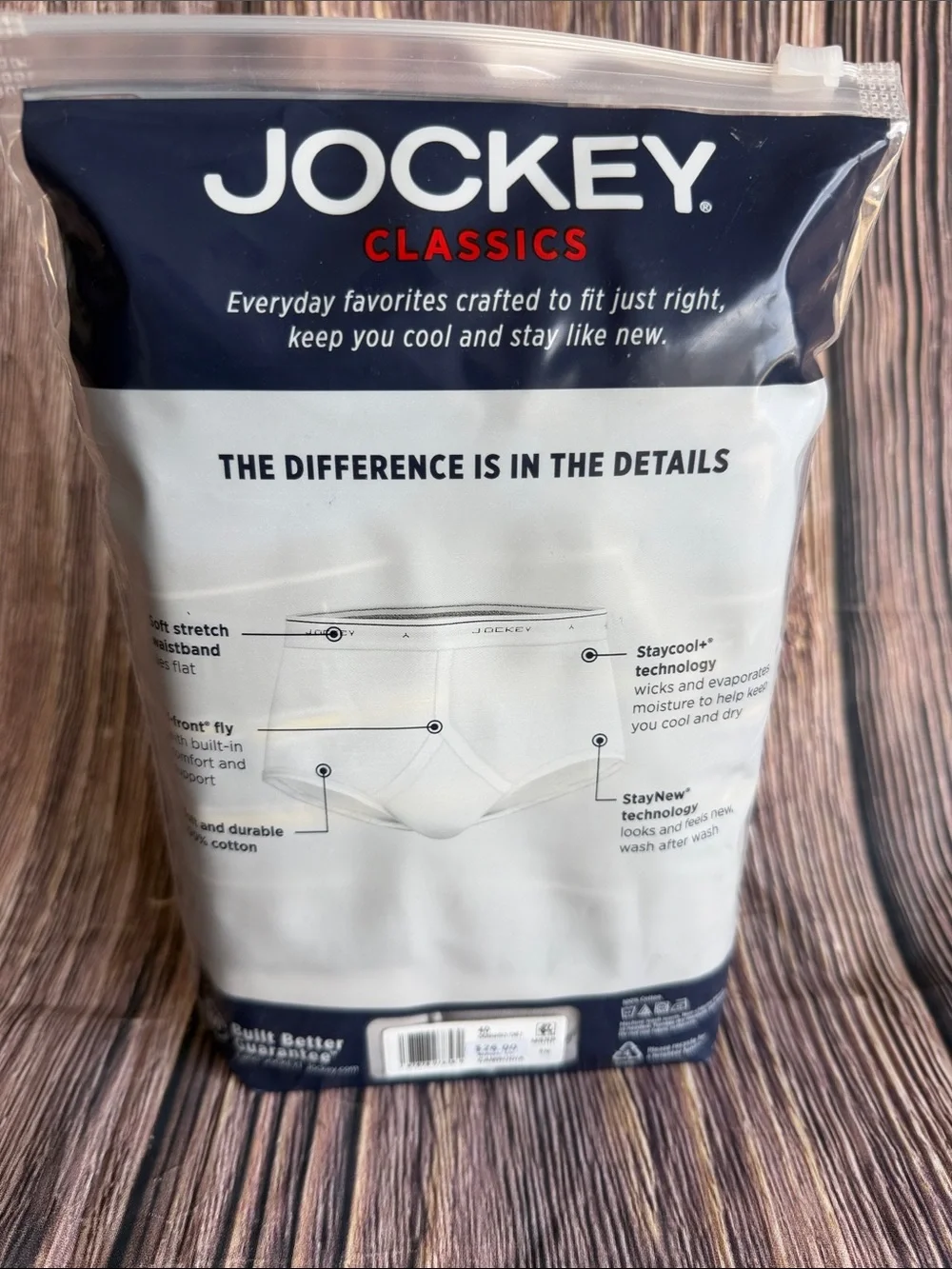 Jockey Classics Men’s 100% Cotton Full-Rise Briefs 3-Pack Size 40 New